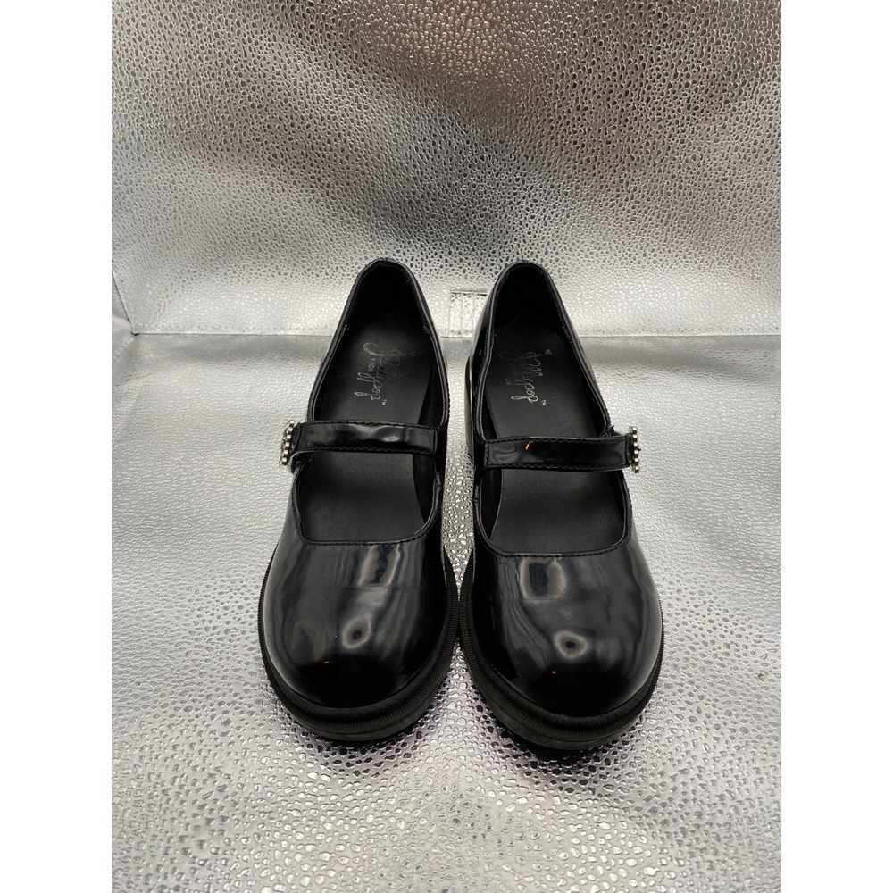 Jellypop Kids Black Patent Mary Jane Chunky Platform Rhinestone Buckle Shoes